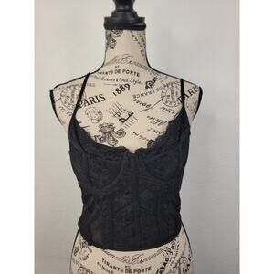 Tilly's Black Lace Corset Top SZ Large Bustier Dark Fairy Gothic Coquette Mesh